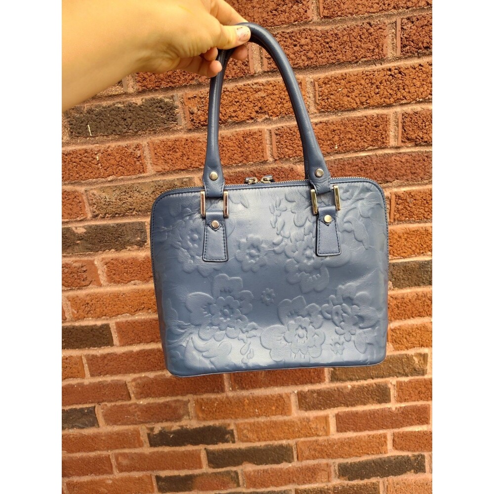 Unbranded Tooled Leather Satchel Crossbody Blue Floral Made In Italy Platinum